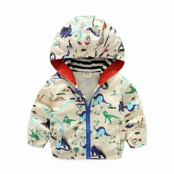 Emy Dola 1-6T Kids Baby Boy Dinosaur Hooded Zip Up Jackets Windbreaker Casual Outerwear Lightweight Toddler Long Sleeve Raincoat