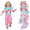 thumbnail image 1 of Emy Dola 1-7 Years Toddler Baby Girls Ruffled Long Sleeve 2 Pieces Sweatshirt Outfits Kids Rainbow Stripes Unicorn Sweatshirt Tops and Pants Set-1 Pack, 1 of 11