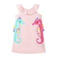 thumbnail image 1 of Emy Dola 100% Cotton 2-7T Little Girls Sleveless Ruffle Neck Dress Cartoon Seahorse Print A-line Sundress, 1 of 8