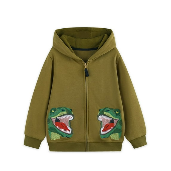 Emy Dola 2-7 Years Boys Casual Zipper Hoodie Jacket Toddler Boy's Dinosaur Truck Prints Long Sleeve Sweatshirt Tops Kids Fall Winter Coats