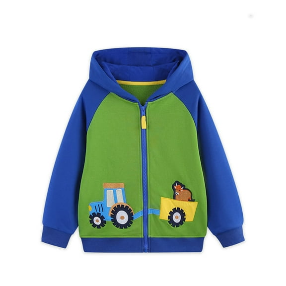 Emy Dola 2-7 Years Boys Casual Zipper Hoodie Jacket Toddler Boy's Dinosaur Truck Prints Long Sleeve Sweatshirt Tops Kids Fall Winter Coats