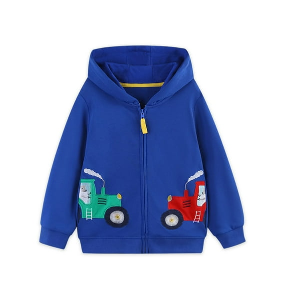 Emy Dola 2-7 Years Boys Casual Zipper Hoodie Jacket Toddler Boy's Dinosaur Truck Prints Long Sleeve Sweatshirt Tops Kids Fall Winter Coats