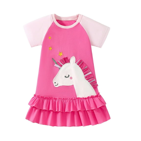 Emy Dola 2-7T Little Girls Casual Unicorn Cake Dress Birthday Party Princess Cotton Summer Dresses