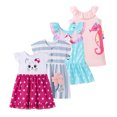 thumbnail image 1 of Emy Dola 2-7T Little Girls Flutter Sleeve Cotton Dress Cartoon Cat Tops Dot Print Ruffle Hems Skirt Summer Dress, 1 of 10