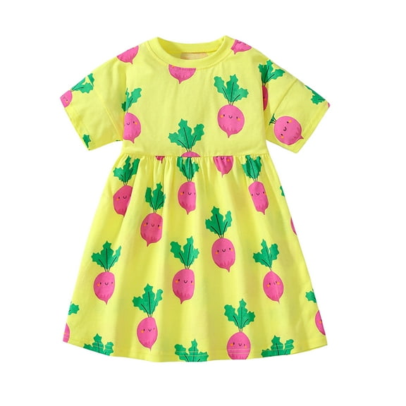 Emy Dola 2-7T Little Girls Green Floral Cotton Dress Princess Short Sleeve A-line Summer Dresses