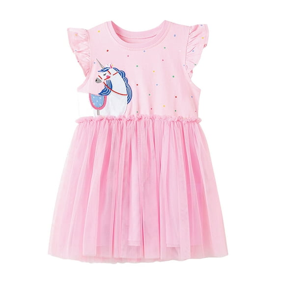 Emy Dola 2-7T Little Girls Ruffle Sleeve Tutu Dress Cat Print Fluffy Tiered Tulle Dress for Wedding Birthday Party