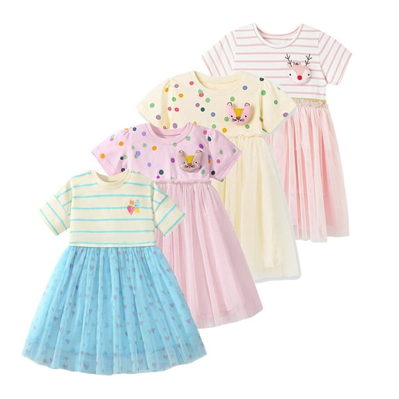 Emy Dola 2-8T Girls Striped Tutu Dress Glitter Sequin A-line Princess Tulle Dresses for Wedding Birthday Party