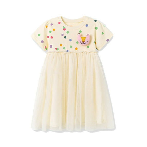 Emy Dola 2-8T Girls Summer Tutu Dress 3D Cat Dot Princess Dress Little Girls A-line Tulle Dresses For Wedding Birthday Party