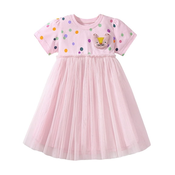 Emy Dola 2-8T Girls Summer Tutu Dress 3D Cat Dot Princess Dress Little Girls A-line Tulle Dresses For Wedding Birthday Party