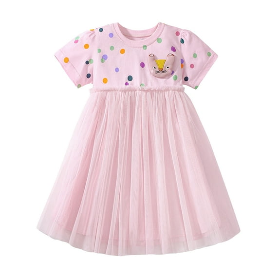 Emy Dola 2-8T Girls Summer Tutu Dress 3D Cat Dot Princess Dress Little Girls A-line Tulle Dresses For Wedding Birthday Party
