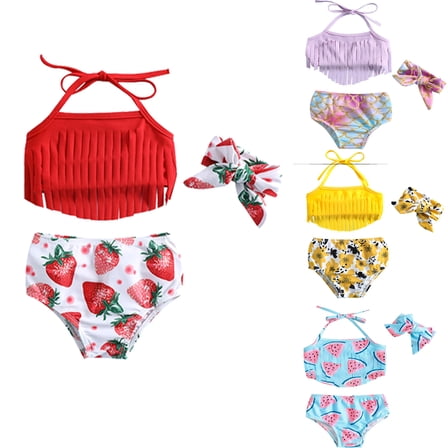 Emy Dola 3-Pieces Baby Girls Bikini Swimsuit Mermaid Floral Tassels Bathing Suit For 0-4 Years Infant Toddler Girls Beach Swimwear