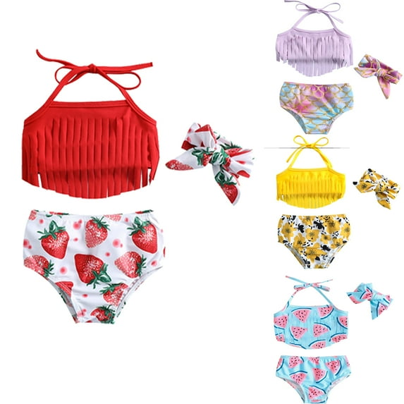 Emy Dola 3-Pieces Baby Girls Bikini Swimsuit Mermaid Floral Tassels Bathing Suit For 0-4 Years Infant Toddler Girls Beach Swimwear