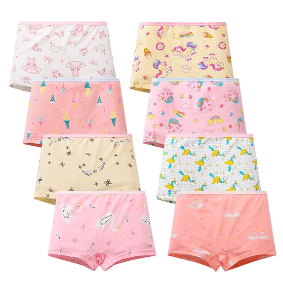 Emy Dola 8-Pack Soft Girls Boyshort Panties Animal Prints Briefs Kids Underwear Elastic Cartoon Boyshort Undies Size 2-10Y