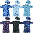 thumbnail image 1 of Emy Dola Baby Boy Swimsuit with Hat Toddler Short Sleeve One Piece Bathing Suit Kids UPF 50+ Zipper Rash Guard Swimwear 0-8T, 1 of 6