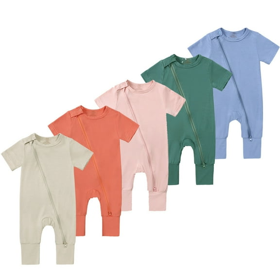 Emy Dola Baby Boys Girls Pajamas Bamboo Viscose Short Sleeve Zipper Romper Jumpsuits Sleep and Play 3-24 Months