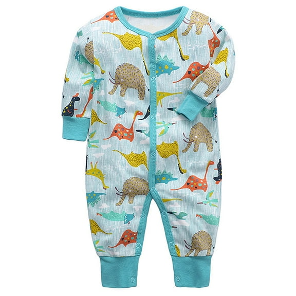 Emy Dola Baby Boys Long Sleeve Romper Jumpsuit Button Snap Up Infant One-piece Bodysuit Dinosaur Truck Prints Newborn Clothes 0-24M