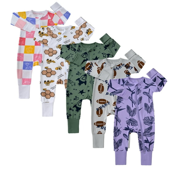 Emy Dola Baby Footless Pajamas Cotton Unisex Infant Zipper Romper with Mitten Cuffs Sleep Play PJS Long Sleeve Jumpsuits
