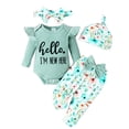 thumbnail image 1 of Emy Dola Baby Girl 4Pcs Clothes Set Newborn Infant Ruffle Ribbed Romper + Floral Pants + Headband + Hat Outfits for Girls, 1 of 9