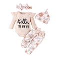 thumbnail image 1 of Emy Dola Baby Girl 4Pcs Clothes Set Newborn Infant Ruffle Ribbed Romper + Floral Pants + Headband + Hat Outfits for Girls, 1 of 9