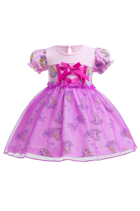 Baby Girl Cartoon Lace Dress Toddler Puff Sleeve Princess Tutu Dress Kids Wedding Party Dress Up