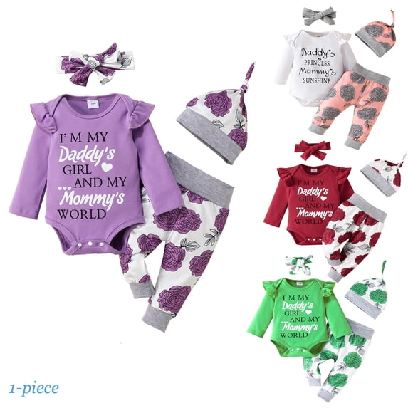 Emy Dola Baby Girl Clothes Newborn Infant Outfits Long Sleeve Ruffle Romper+ Floral Pants + Cute Headband + Rose Hat Sets for Girls
