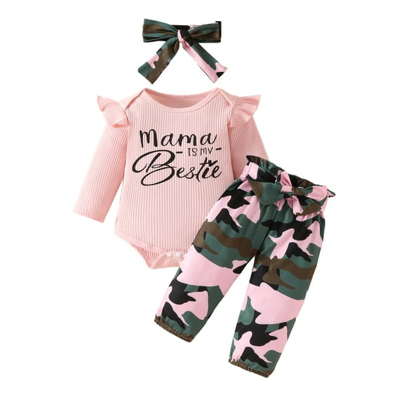 Emy Dola Baby Girl Clothes Newborn Infant Outfits Ruffle Ribbed Romper + Floral Pants + Headband Sets for Girls 3pcs