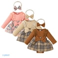 thumbnail image 1 of Emy Dola Baby Girl Clothes Newborn Ribbed Romper Dress Infant Lace Ruffle Long Sleeve Plaid Outfits with Headband 0-18 Months, 1 of 9
