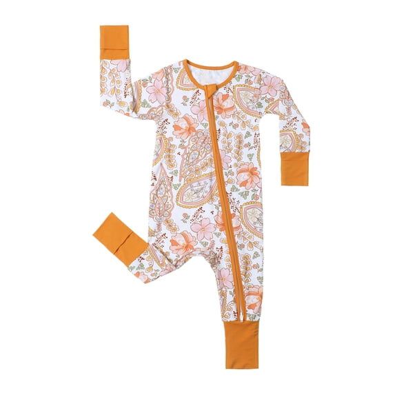 Emy Dola Baby Girls Bamboo Viscose Sleep 'N Play Romper One-piece Convertible Footie Jumpsuit For Newborn Infant Fall Winter Zipper Onesie