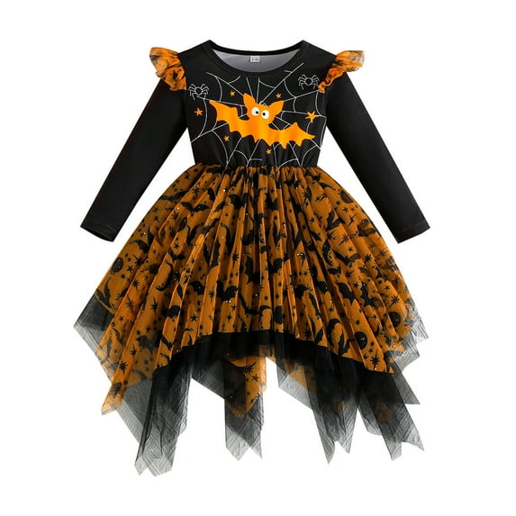Emy Dola Baby Girls Halloween Tutu Dresses Toddler Kids Flutter Sleeve Spider Web Party Iregular Tulle Dress