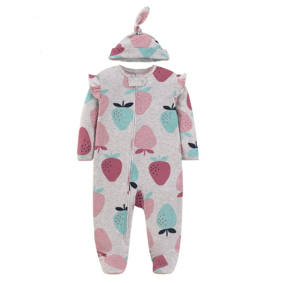 Emy Dola Baby Girls Sleeper Pjs 100% Cotton Unicorn Floral One-piece Footie Infant Zip Up Jumpsuit Snug Fit Pajamas Cap Set
