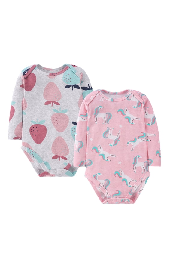 Baby Grils Rompers Soft Cotton Long Sleeve Bodysuit for 3-24M Newborns Toddler Cartoons 2-pack Onesie with Snap Buttons