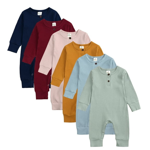 Emy Dola Baby Romper Jumpsuits Newborn Boys Girls Ribbed Button Short Sleeve Footless Pajamas Sleep and Play Pjs 3-24 Months