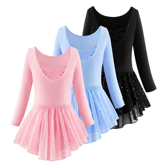 Emy Dola Ballet Leotards for Girls Long Sleeve Dance Dress Outfit Combo with Skirt and Tights (Toddler/Little Kid/Big Kid)