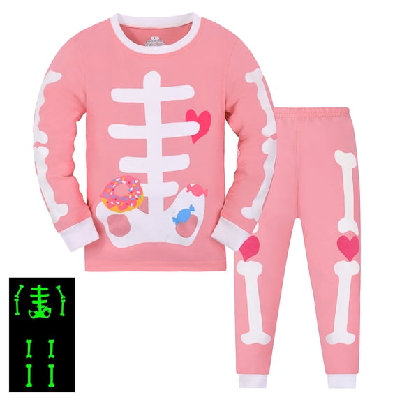 Emy Dola Boy Girls Halloween Pajamas Glow in The Dark Skeleton Pjs 2 Piece Cotton Sleepwear Pant Sets Kids Halloween Loungerwear