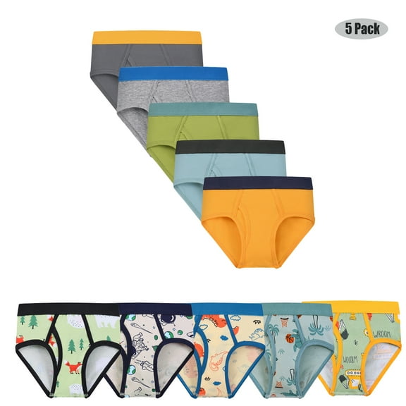 Emy Dola Cartoon Dinosaur Truck Printed Boys Brief 100% Cotton Stretch Kids Underwear 5 Packs for 2-10T Boy's Briefs Panties