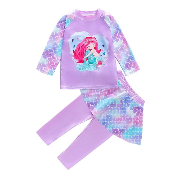 Emy Dola Girls Long Sleeve Swimsuits Skirt Toddler 2-Pieces Rash Guard Set Sun Protection UV 50+ Mermaid Bathing Suit Swimwear
