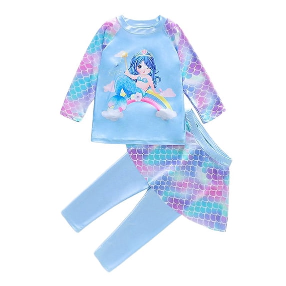 Emy Dola Girls Long Sleeve Swimsuits Skirt Toddler 2-Pieces Rash Guard Set Sun Protection UV 50+ Mermaid Bathing Suit Swimwear