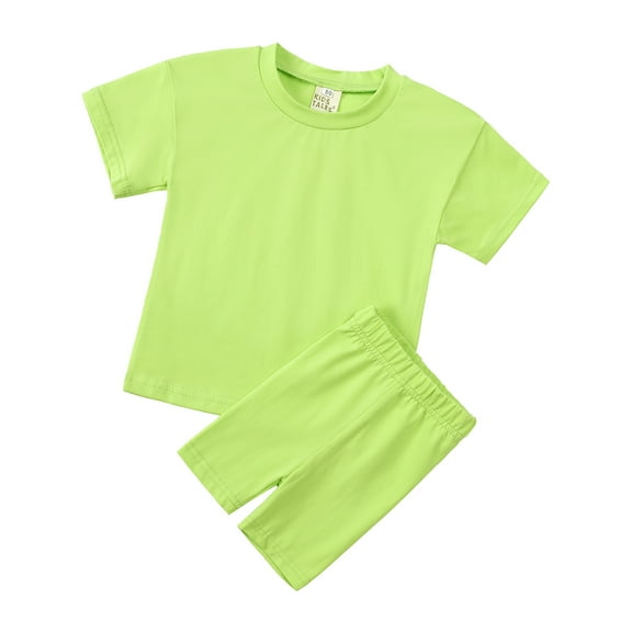Emy Dola Girls Summer Outfits Cotton Solid T-Shirt Short Sleeve Tops and Biker Shorts Set Kids Clothing Sets 3-12 years
