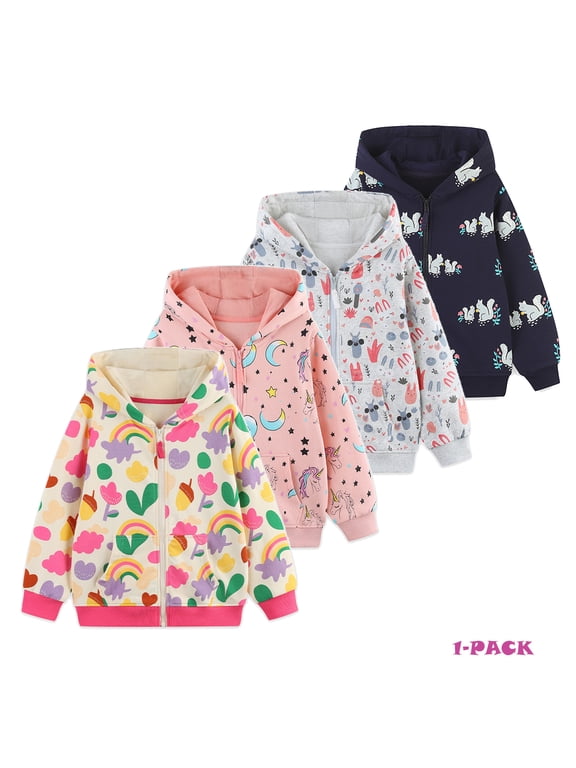 Girls Zip Up Hoodie Jacket Toddler Unicorn Rainbow Floral Sweatshirt Kids Hooded Coat Casual Outerwear 2-7 Years