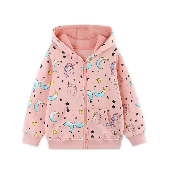 Emy Dola Girls Zip Up Hoodie Jacket Toddler Unicorn Rainbow Floral Sweatshirt Kids Hooded Coat Casual Outerwear 2-7 Years