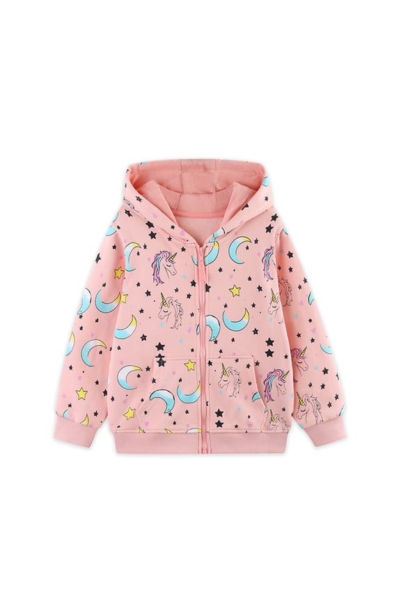 Girls Zip Up Hoodie Jacket Toddler Unicorn Rainbow Floral Sweatshirt Kids Hooded Coat Casual Outerwear 2-7 Years