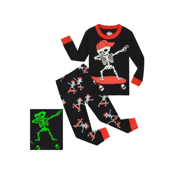 Emy Dola Halloween Little Boy Girl Glow in the Dark Sleepwear Cotton Toddler Kids 2-Pieces Pajamas Sets Skeleton Outfits