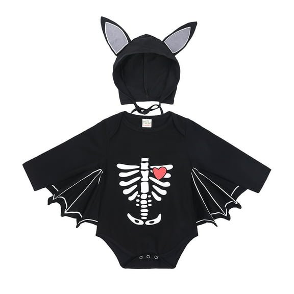 Emy Dola Infant Baby Black Bat Romper Cloak Skeleton My 1st Halloween Newborn Boy Girl Dress Up Bodysuit Set With Ear Hat