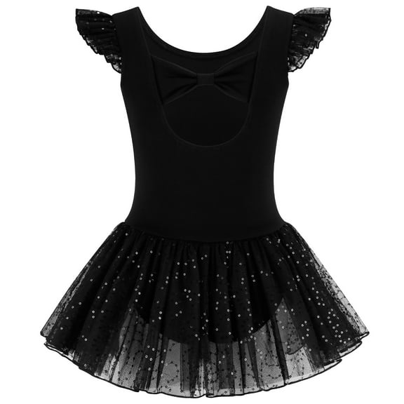 Emy Dola Kid Girls Ruffle Sleeve Ballet Skirted Leotard Shiny Dance Tutu Dresses Gymnastic Tulle Outfits