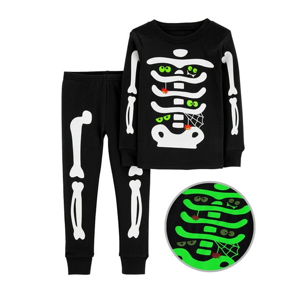 Emy Dola Kids Pajamas for Girl Boys Skeleton Glow-in-The-Dark Cotton Sleepwear Toddler Halloween PJs Outfit 2 Pieces Set
