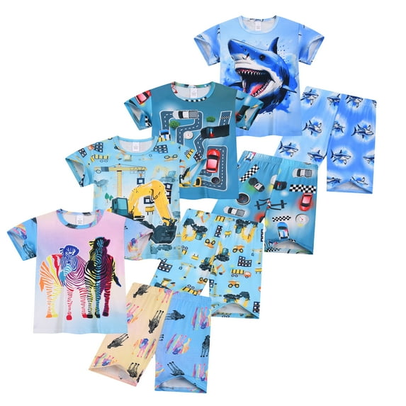 Emy Dola Little Boys Zebra Printed Summer Pajamas Set 2 Pcs Kids Short Sleeve PJS Set Tollder Sleepwear Jammies Shorts Set For 3-8 Years Child