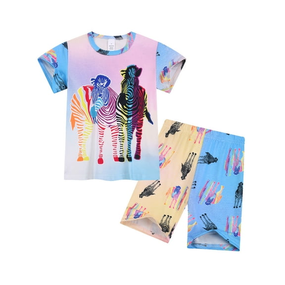 Emy Dola Little Boys Zebra Printed Summer Pajamas Set 2 Pcs Kids Short Sleeve PJS Set Tollder Sleepwear Jammies Shorts Set For 3-8 Years Child