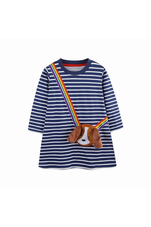 Little Girl Long Sleeve Stripes Dress Toddler Kids Applique Christmas Easter Cotton Tunic Playwear Basic Shirt Party Dresses