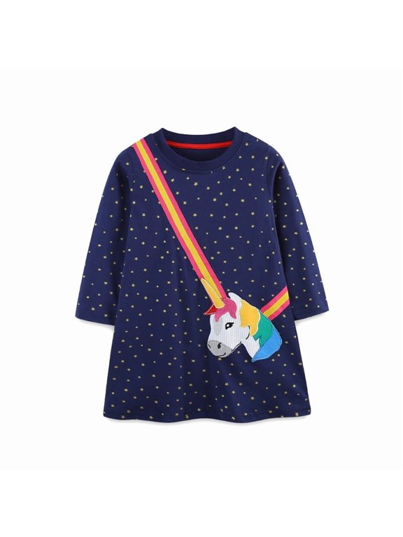 Little Girl Long Sleeve Stripes Dress Toddler Kids Applique Christmas Easter Cotton Tunic Playwear Basic Shirt Party Dresses