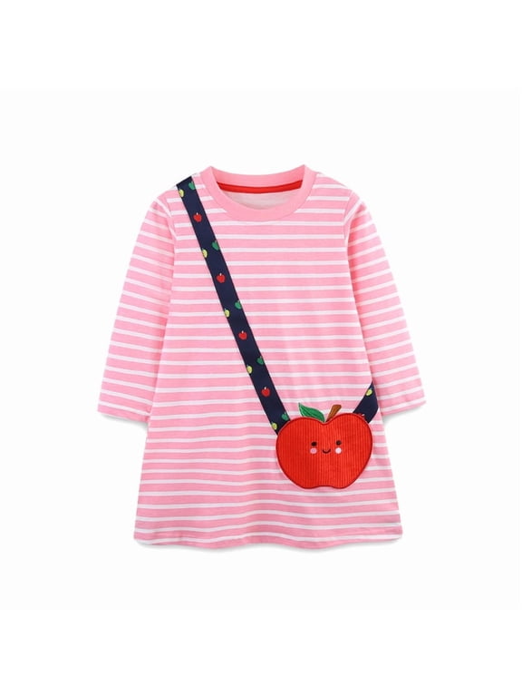 Little Girl Long Sleeve Stripes Dress Toddler Kids Applique Christmas Easter Cotton Tunic Playwear Basic Shirt Party Dresses
